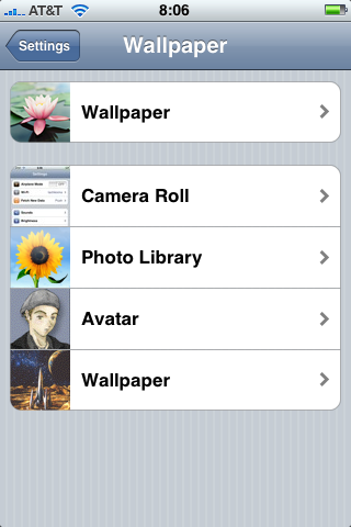 iPhone Wallpaper Settings screen