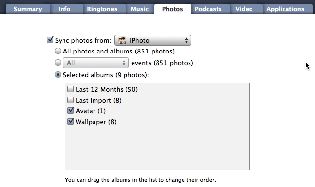 iTunes sync photos screen